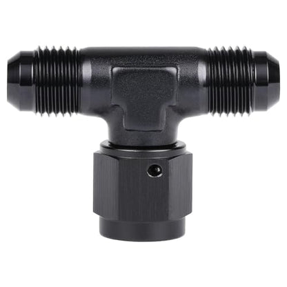 6AN Male Flare Tee T Fitting Adapter with AN6 Female Swivel On Side Aluminum Black - size: 6AN