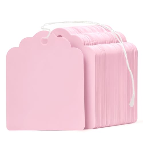 Uniclife 200 Pcs Price Tags with String Attached 1.8 Inch Writable Pink Hang Tag String Tags for Pricing Clothing Jewelry Price Display Labels Blank Merchandise Marking Paper Tag, 1 3/4" x 1 3/8" - color: Pink