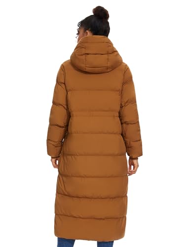 ROYAL MATRIX Women's Long Quilted Puffer Coat, Winter Warm Maxi Puffer Jacket with Detachable Hood - color: Brown, size: X-Large