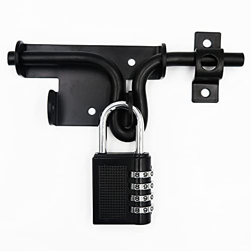 Black Heavy Duty Slide Bolt Gate Latch with Padlock Hole - Solid Hardware Thickened Metal Door Locks Gate Latches for Shed Door,Wooden Fences,Barn Doors,Yard Door(with Password Padlock) - color: black with Password Padlock