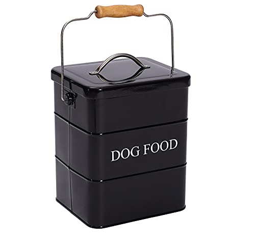 Geyecete Dog Treats tin and dog Food Storage Tin with Lid & with Spoon for dog Food Storage, Medium Pet Food Storage Can-Dog Food-Black - color: Black