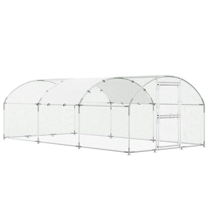 Large Metal Chicken Coop Run with Dome Roof & Split Door, 9.8 x 19.7 x 6.5 FT Heavy Duty Walk-in Poultry Cage with Waterproof & UV-Resistant Cove, Outdoor Hen House for Farm Yard