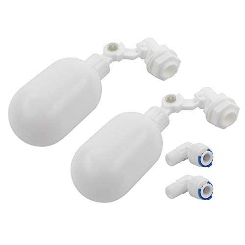 2 pcs Water Filter Float Ball Valve with 1/4 inch Quick Connect Push in to Connect Tube Fittings, Adjustable Plastic Float Valve for Aquarium Water Purifiers Reverse Osmosis System (White)
