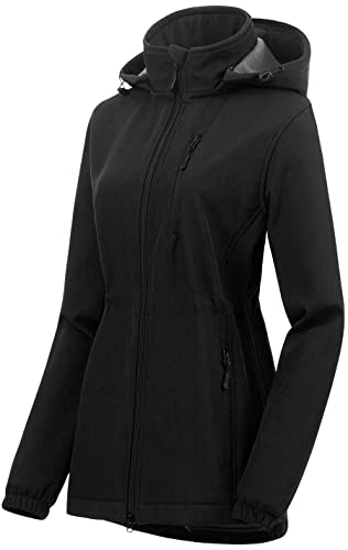 Chrisuno Women's Lightweight Long Softshell Fleece Lined Jacket Anorak Raincoat With Removable Hood - color: Grey, size: XX-Large