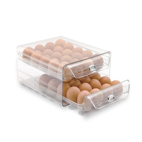 Egg Holder for Refrigerator,40 Eggs Clear Drawer Organizer,2 Layer Stackable Egg Holder Egg Trays,Egg Storage Container with Time Scale for Fridge Countertop Cabinet - size: 40 eggs