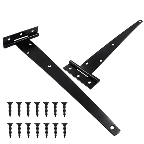 Murtenze 2PCS 12 Inch Heavy Duty T-Strap Barn Door Hinges Gate Strap Hinges Black Wrought Iron Hardware for Wooden Fences Yard Rustproof - color: Black, size: 12 Inch - 2Pack