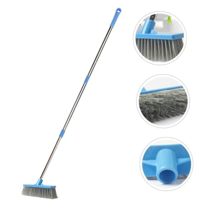 Long Handle Stiff Bristle Floor Scrub Brush Cleaning Broom for Indoor Outdoor Use for Bathroom Kitchen and Deck Surfaces with Convenient Hanging