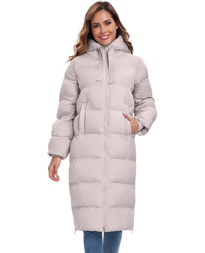 HOTIAN Womens Winter Maxi Long Puffer Coat Thicken Hooded Down Quilted Padded Jacket Winter Warm Outerwear - color: Camel, size: XX-Large