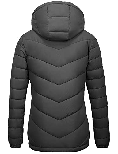 wantdo Women's Quilted Winter Coats Hooded Warm Puffer Jacket with Fleece Hood - color: Dark Gray, size: X-Large
