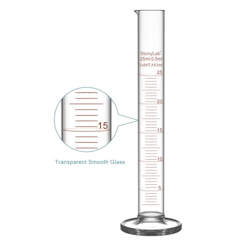 stonylab 1-Pack Graduated Cylinder, Borosilicate Glass 25 ml Heavy Wall Graduated Glass Measuring Cylinder - size: 25 ml