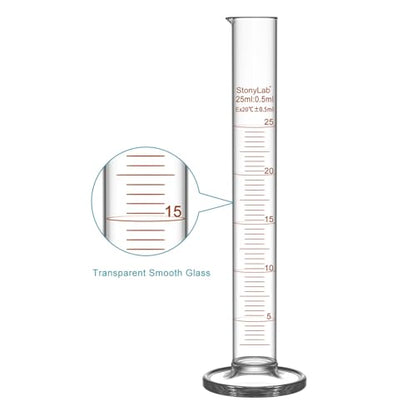 stonylab 1-Pack Graduated Cylinder, Borosilicate Glass 25 ml Heavy Wall Graduated Glass Measuring Cylinder - size: 25 ml