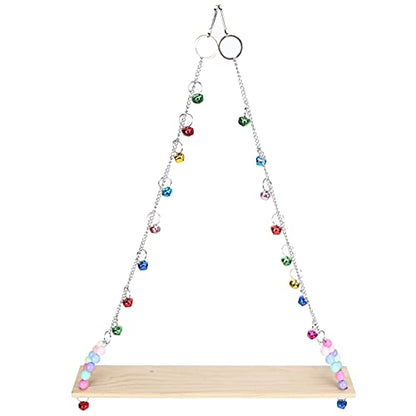 Yctze Chicken Wooden Standing Swing Toy with Bells - Hanging Perch for Medium and Large Parrots - Engaging Chewing & Exercise Activity for Chickens