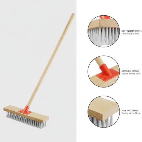 Floor Scrub Brush with Long Handle and Stiff Nylon Bristles for Tile Grout and Bathroom Cleaning (1 PC) - size: 10.63 x 2.36 x 1.57 in