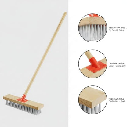 Floor Scrub Brush with Long Handle and Stiff Nylon Bristles for Tile Grout and Bathroom Cleaning (1 PC) - size: 10.63 x 2.36 x 1.57 in