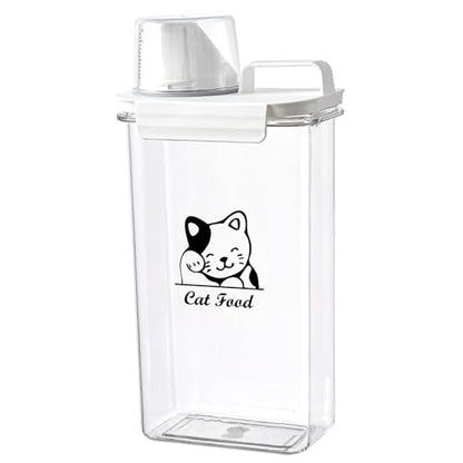 Cat Food Storage Container Small |3lb/2.5 L Clear Plastic Cat Food Treats Container Airtight with Measuring Cup|Portable Pet Food Containers Ideal for Travel| Easy Pour|BPA Free - color: Cat Food
