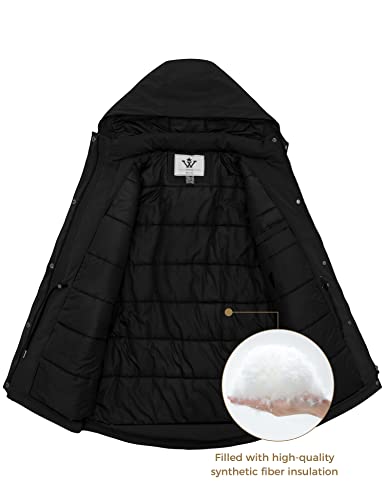 WenVen Women's Waterproof Winter Coats Warm Thicken Puffer Jackets with Detachable Hood - color: Black, size: X-Large