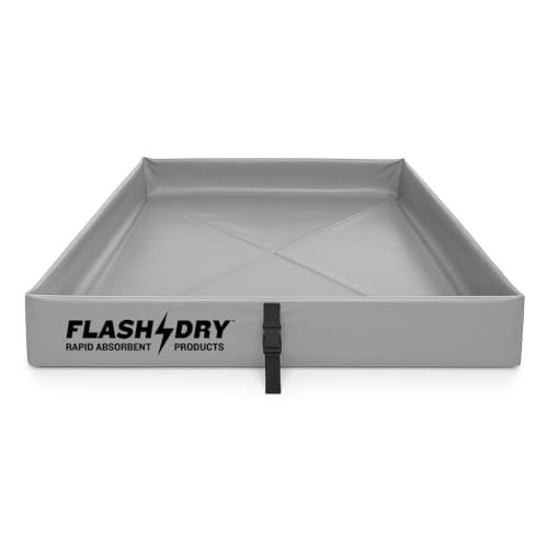 FLASHDRY Portable Spill Containment Berm, Folding Duck Pond 4' x 4', Reusable Oil, Fuel & Chemical Spill Containment Tray, UV-Resistant PVC, Heavy-Duty, Quick & Easy Setup, Garage & Industrial Use - color: Grey