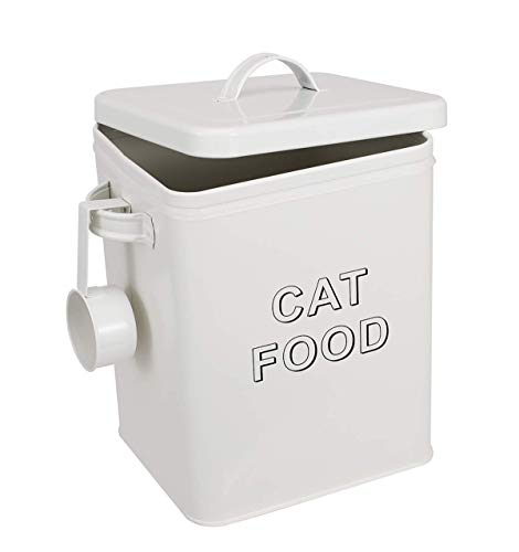 Cat Food Storage Container Farmhouse Pet Food Storage Containers with Lid and Scoop, Perfect Vintage Durable Canister Treats Tin for Kitchen Countertop, Shelf, Great Gift for Pet Owners - Cat Food - color: White Cat Food