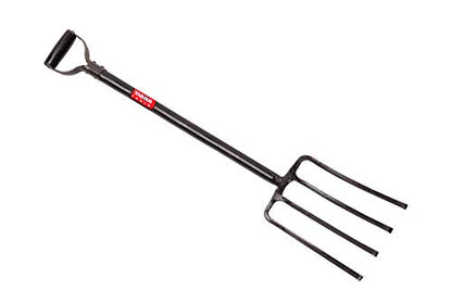 TABOR Tools J59A Digging Fork, Steel Shaft Super Heavy Duty 4-Tine Spading Fork, Virtually Unbreakable Garden Pitchfork for Compost, Soil Turning & Digging, 40 Inch with D-Handle