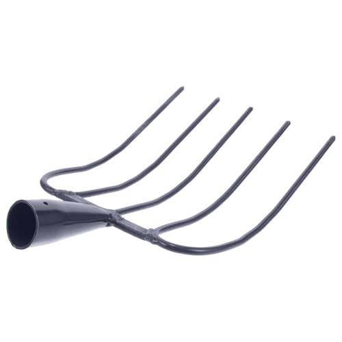 VALICLUD Heavy Duty Handheld Iron Fork for Farm Manure and Grass, 5-Tine Solid Prong Agricultural Fork for Gardening and Household Use