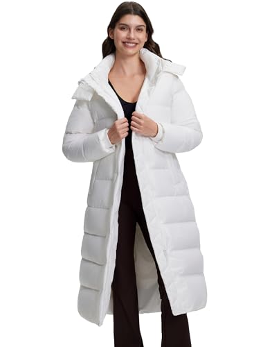 Pioneer Camp Women's Thickened Long Down Jacket 650+ Fill Power Puffer Jacket Winter Coat Parka Jacket with Hood - color: White, size: Large