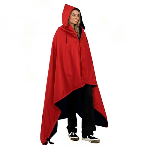Fleece Waterproof Outdoor Blanket - Windproof Stadium Blanket for Camping, Picnics, and Sports Stay Dry and Comfortable 80"x 58"(Hoodeed, Red) - color: Red - Hooded