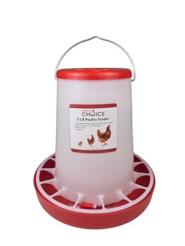 Hen's Choice 11 LB Poultry Feeder, Twist Lock Base, Adjustable Legs, Hangable with Lid (Red) - color: Red