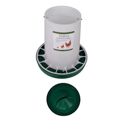 Hen's Choice 11 LB Poultry Feeder, Twist Lock Base, Adjustable Legs, Hangable with Lid (Green) - color: Green