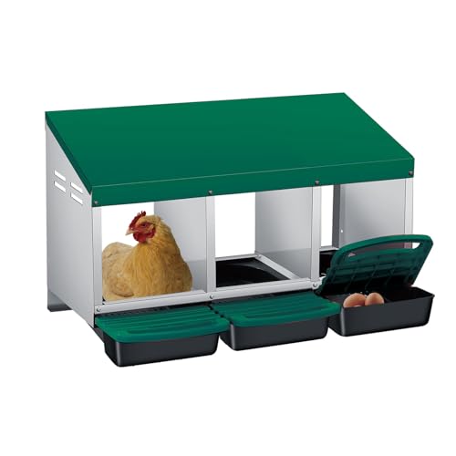 3/4-Hole Metal Chicken Nesting Box with Removable Roll-Out Tray - Easy Egg Collection & Clean Galvanized Steel Laying Box for Hens - for Backyard Coop & Poultry Farm Use - color: green, size: green 3 holes