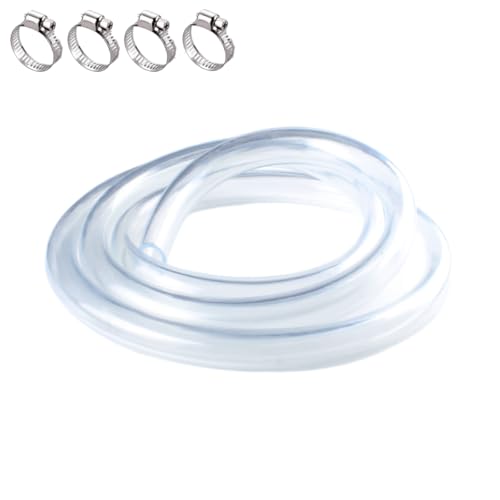 PVC Tubing 1" ID x 1-1/4" OD - 5 ft Clear Vinyl Tubing with 4 Stainless Clamps, Low Pressure Flexible PVC Tube, Lightweight Plastic Vinyl Hose for Transfer Water Air Oil. - size: 1 in. ID x 1-1/4 in. OD, style: 5 Ft.