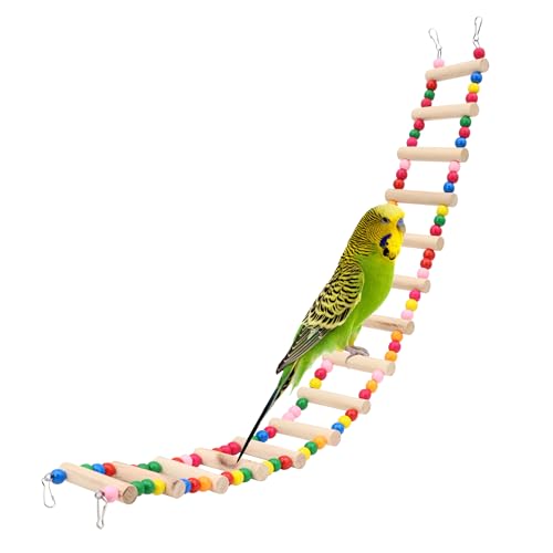 15-Step Bird Ladder Bridge,28.74 x 3.15 inch Raw Wood and Edible Dye,Pet Hamster Climbing Ladder Swing Toys Suitable for Small to Medium Birds,Bird Cage Accessories (15 Ladders) - size: 15 Ladders