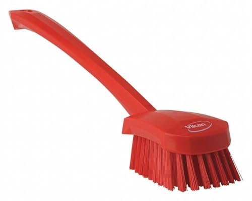 Vikan 2 3/4 in W Scrub Brush, Stiff, 11 51/64 in L Handle, 4 1/2 in L Brush, Red, Plastic 41864-1 Each - color: Red