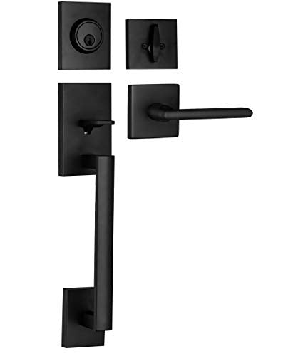 Berlin Modisch HandleSet Front Door Entry Handle and Deadbolt Lock Set Slim Square Single Cylinder Deadbolt and Lever Reversible for Right & Left Sided Doors Heavy Duty – Iron Black Finish - color: Iron Black, size: Modern Series XL HandleSet