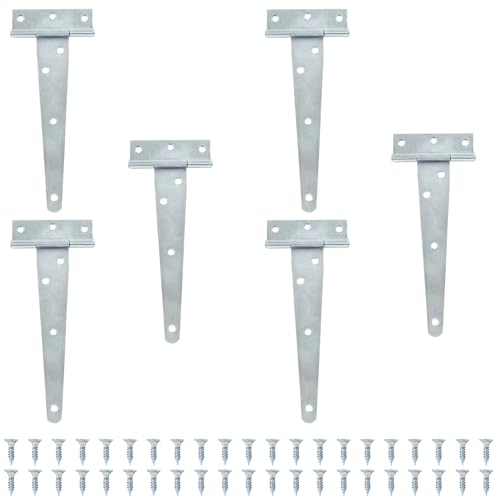 Murtenze 6Pack 6 Inch Silver T-Strap Shed Hinge,Barn Door Hinges Heavy Duty Gate Strap Hinge T Hinges for Barn Door, Shed or Wooden Fences - color: Silver, size: 6 Inch - 6Pack