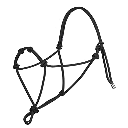 Harrison Howard Super Sturdy Horse Rope Training Halter with 4 Knot 1/4" Stiff Halter Cord - color: Black, size: Mule