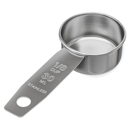 1/8 Cup Stainless Steel Measuring Cup | Sturdy Metal 30 ml | 30 cc | 1 oz | Single Cup for Wet and Dry Ingredients | Great for use as 1/8 Cup Coffee Scoop - 1 PK - size: 1/8 Cup