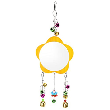 Chicken Mirror Toy with Bell, Wooden Hanging Playing Toy for Pet Chickens and Birds - Safe Non - Materials, Engaging Musical Entertainment, Ideal for Foraging and Gathering