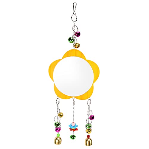 Chicken Mirror Toy, Hanging Wood Poultry Mirror with Colorful Bells, Interactive Pet Chicken and Bird Enrichment Toy