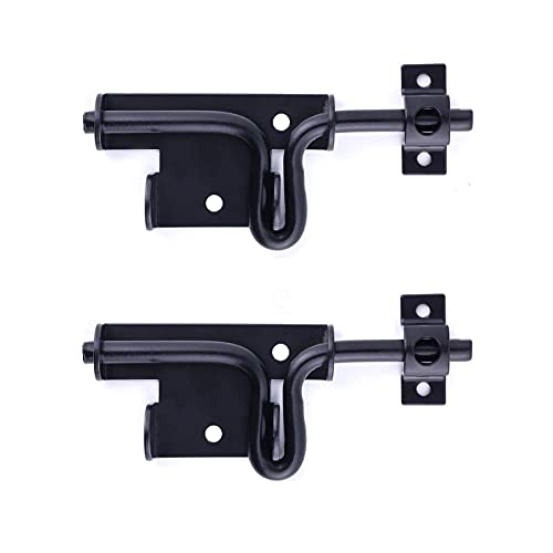 2 Packs Heavy Duty Slide Bolt Gate Latch – Black Thickened Metal Sliding Bolt Door Lock with Padlock Hole for Wooden Fence/Shed Door/Yard Door/Barn Door/Interior and Outdoor Latch