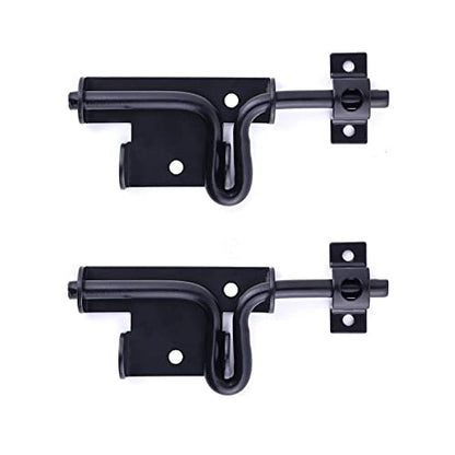 2 Packs Heavy Duty Slide Bolt Gate Latch – Black Thickened Metal Sliding Bolt Door Lock with Padlock Hole for Wooden Fence/Shed Door/Yard Door/Barn Door/Interior and Outdoor Latch