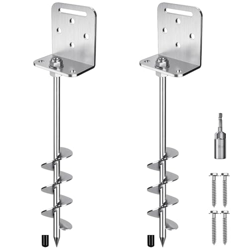 Insaga 18''/24''/30'' Ground Anchors Screw in Earth Anchor Solid Steel with L Bracket for Trampoline Mobile Home Swing Set Shed Carport Tent Stakes, Wider Helix Blade & Chrome Plated Finish, 2/4/6Pcs - color: 18''-2Pack, size: 2'' Blade