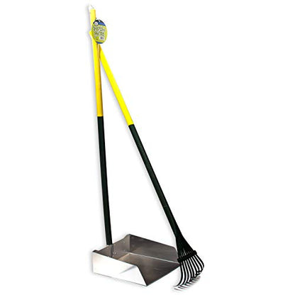 Four Paws Stainless Steel Long-Handled Dog Pooper Scooper Rake & Pan 2 Piece Set, Pet Waste Pickup Tool, 38" x 10" - size: Large, 9.5" x 10" x 38", style: Rake & Pan Set