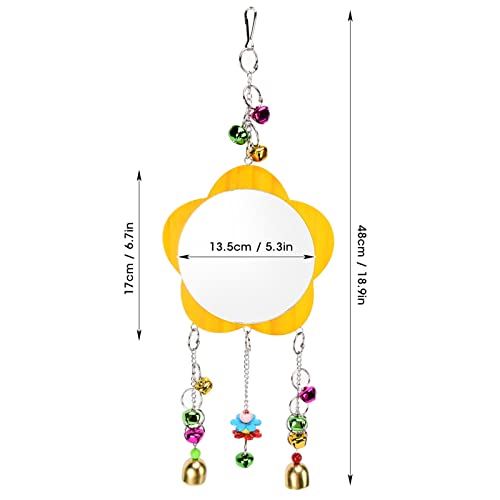 Chicken Mirror Toy, Hanging Wood Poultry Mirror with Colorful Bells, Interactive Pet Chicken and Bird Enrichment Toy
