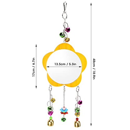 Chicken Mirror Toy, Hanging Wood Poultry Mirror with Colorful Bells, Interactive Pet Chicken and Bird Enrichment Toy