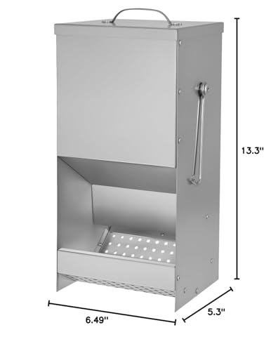 Rabbit Feeders Automatic for Cages,5 Pound Large Metal Trough Feeder with Lid Galvanized Steel Outdoor Bunny Food Dispenser for Rabbits Chicken Guinea Pig Pet and Other Small Animals