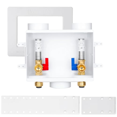 Premium Washing Machine Outlet Box, with Stainless Steel Water Hammer Arrestor, 1/2" Push-Fit x 3/4" MHT, Laundry Washer Valve Outlet Box with Clear Text Instructions - color: Push Fit/SS Arrestor/Optimized