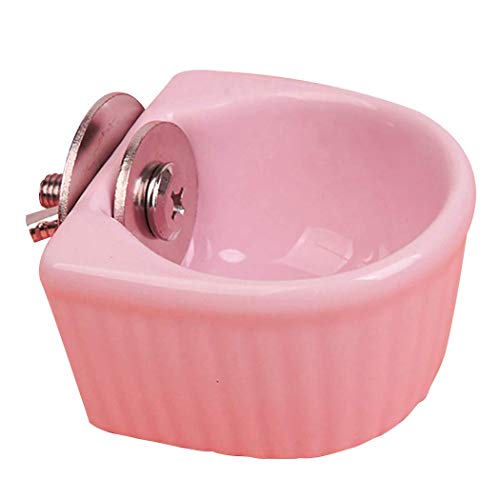 Small Animals Bowl, Detachable Cage Feeder Pet Ceramic Water & Food Feeder, Small Animal Supplies for Rabbit Parrot Squirrels Chinchilla Hamster Ferret (Pink, S) - size: S