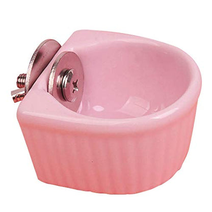 Small Animals Bowl, Detachable Cage Feeder Pet Ceramic Water & Food Feeder, Small Animal Supplies for Rabbit Parrot Squirrels Chinchilla Hamster Ferret (Pink, S) - size: S