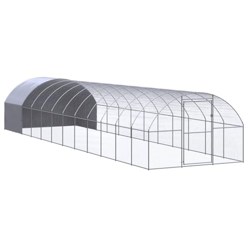 Large Outdoor Chicken Coop Galvanized Steel Animal House 9.8'x39.4'x6.6' Silver Weather-Resistant Roof for Chickens Ducks Rabbits and Small Pets - color: With roof, size: 9.8' x 39.4' x 6.6' (W x D x H)