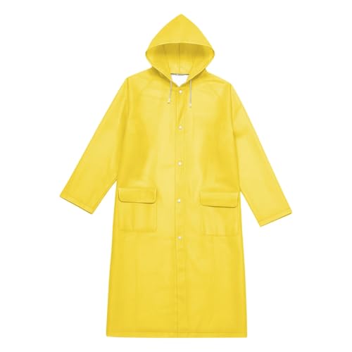 Unisex Hooded Raincoat Waterproof Reusable Rain Jacket with Pockets for Cycling Hiking Travel Commuting - color: Yellow, size: Large